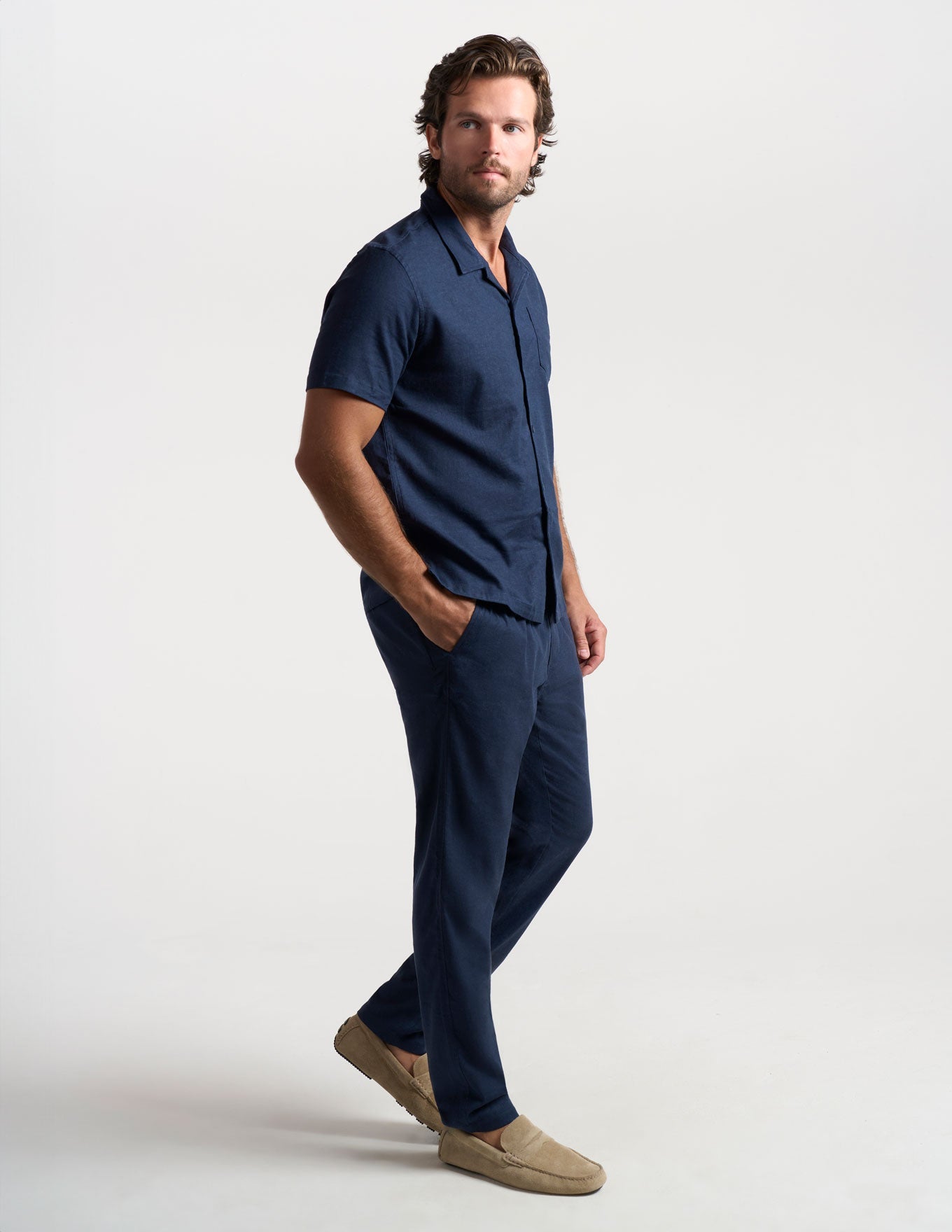 Tech Linen Camp Collar - Navy (The Dockside)