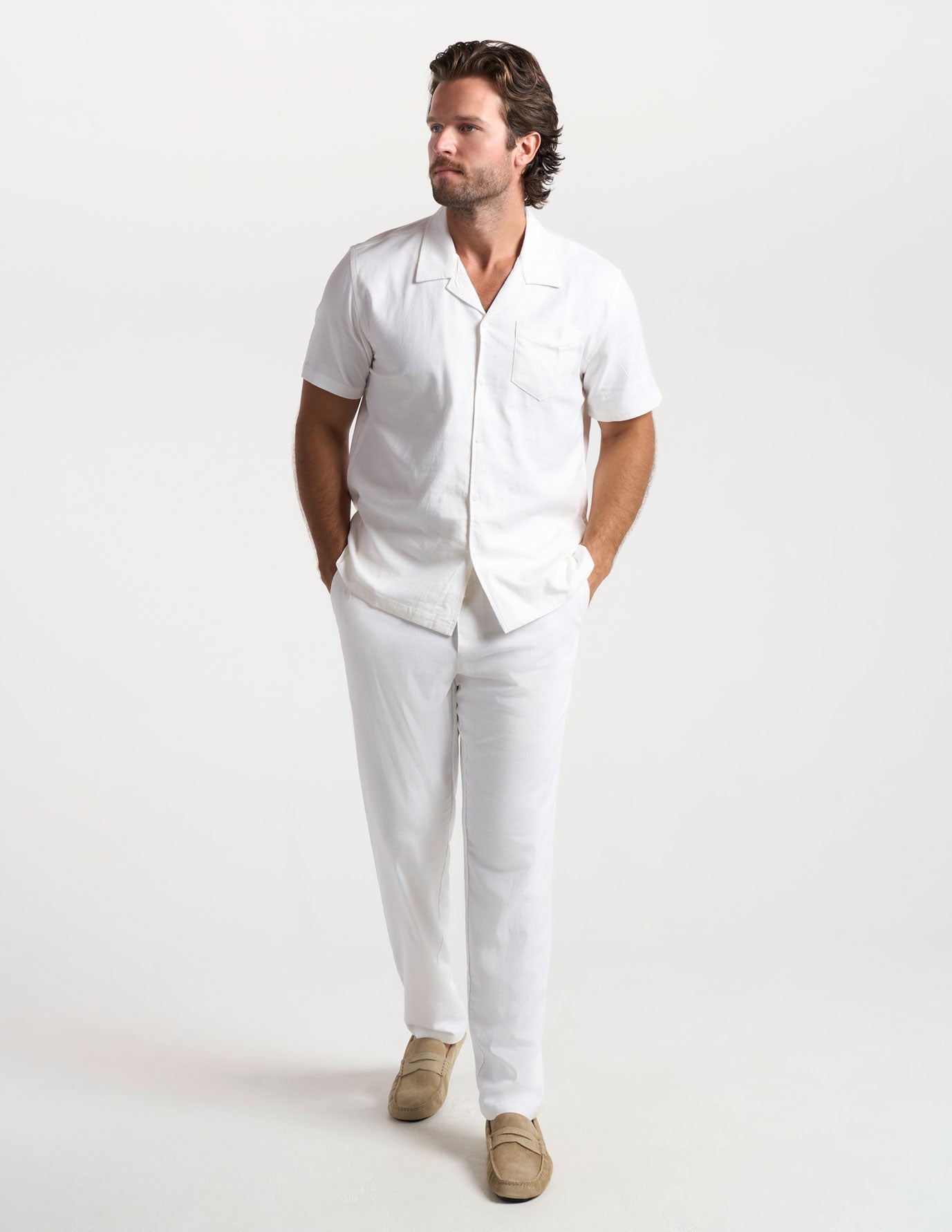 Tech Linen Camp Collar - White (The Slow Burn)