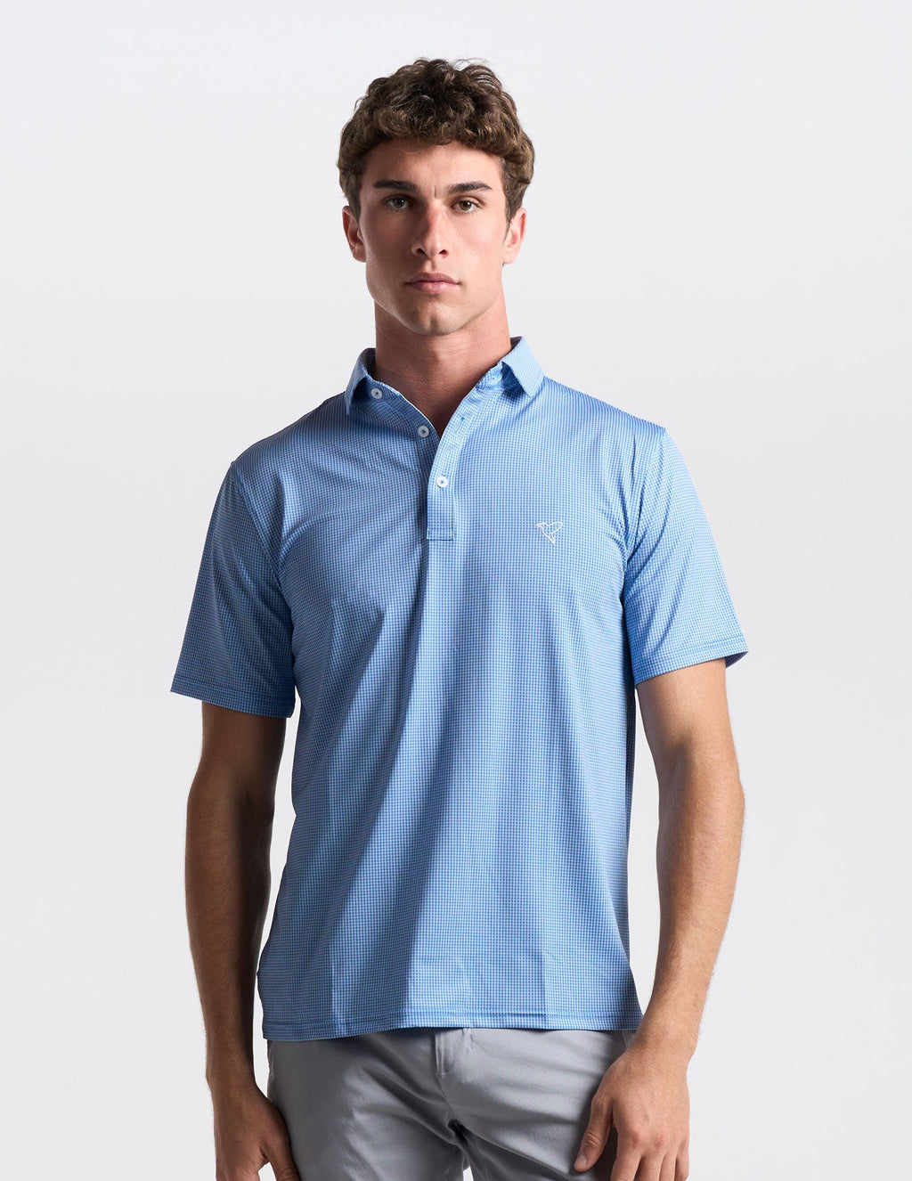 NoFlop Golf Polo - Blue Houndstooth (The Diplomat)